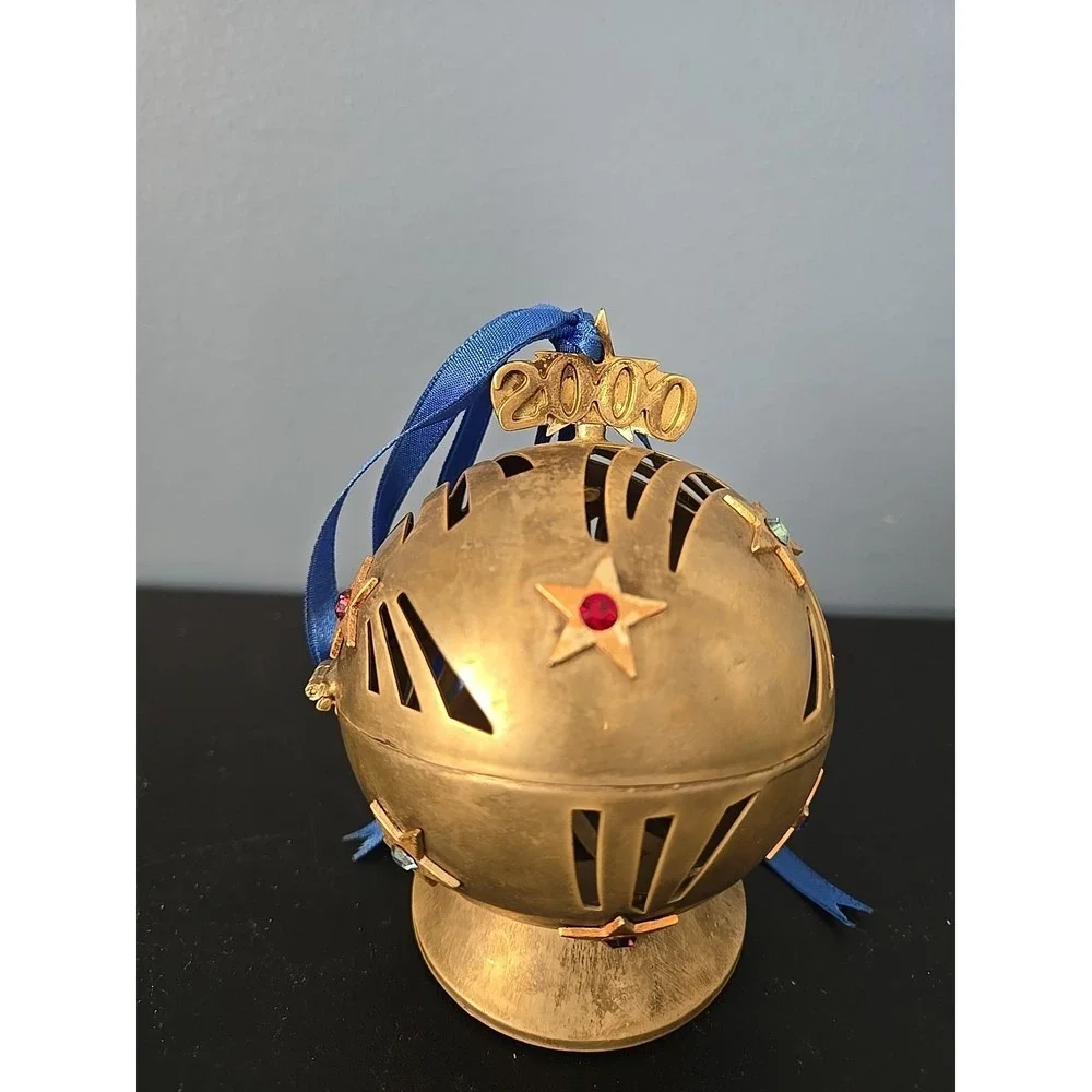 LENOX Brass CRYSTAL‎ MILLENNIUM 2000 JEWELED STARS METAL FRAGRANCE BALL SPHERE